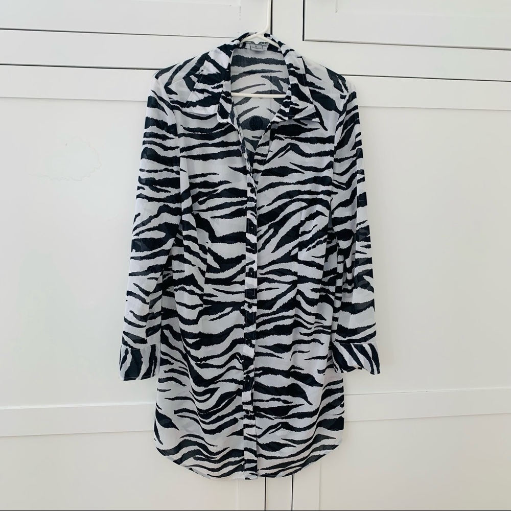 Geneology White/Black Zebra Long Sleeve Dress Size XL